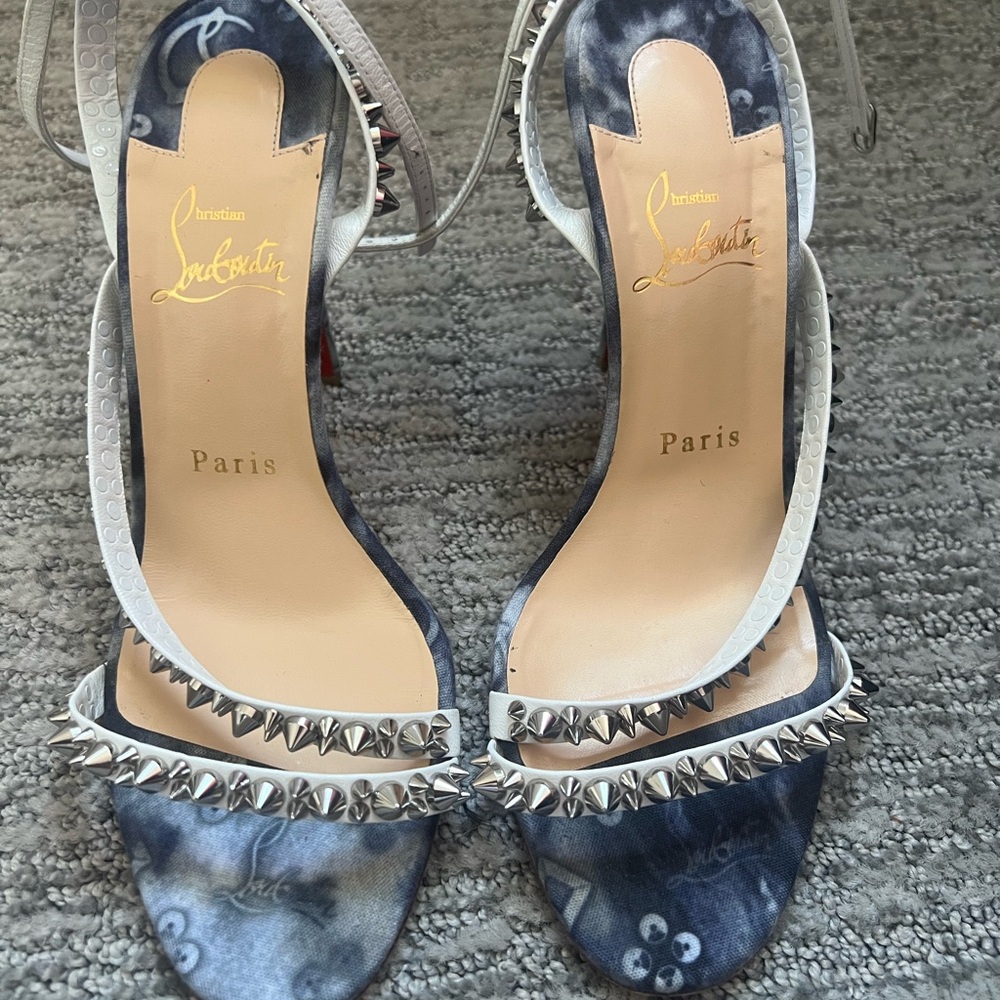 Christian Louboutin Mafaldina Spikes 100 Blue Jeans Strap Sandal Heel Pump